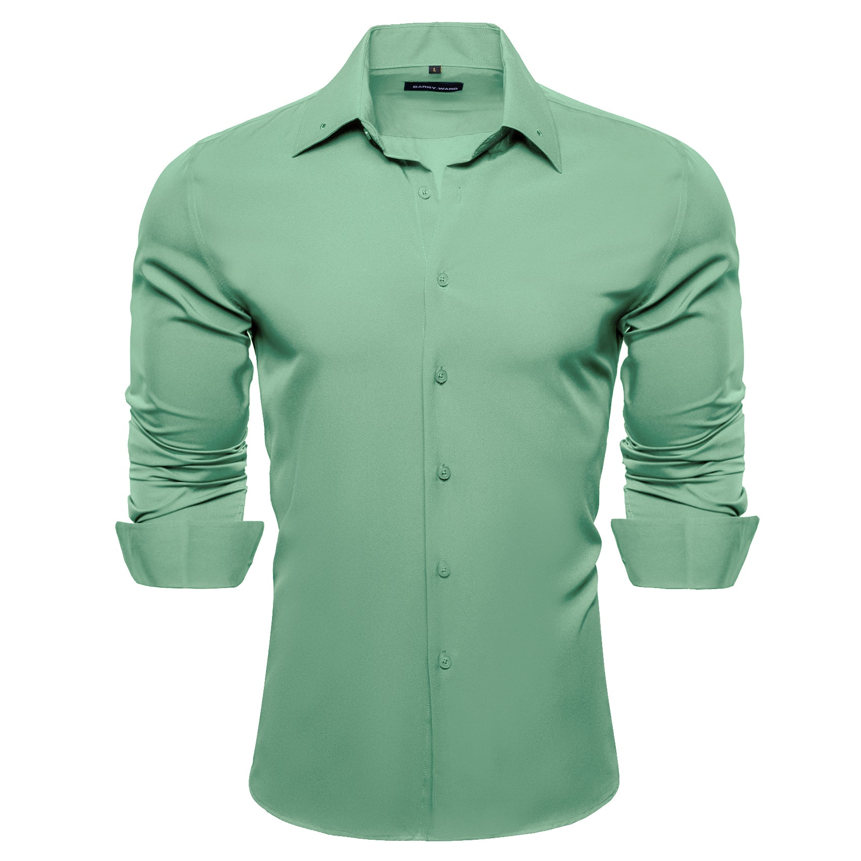 Barry.wang Sea Green Solid Silk Shirt