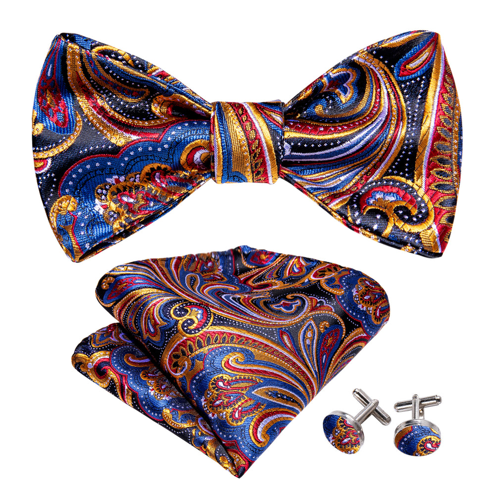 Colorful Paisley Self Tie Bow Tie Hanky Cufflinks Set 3466