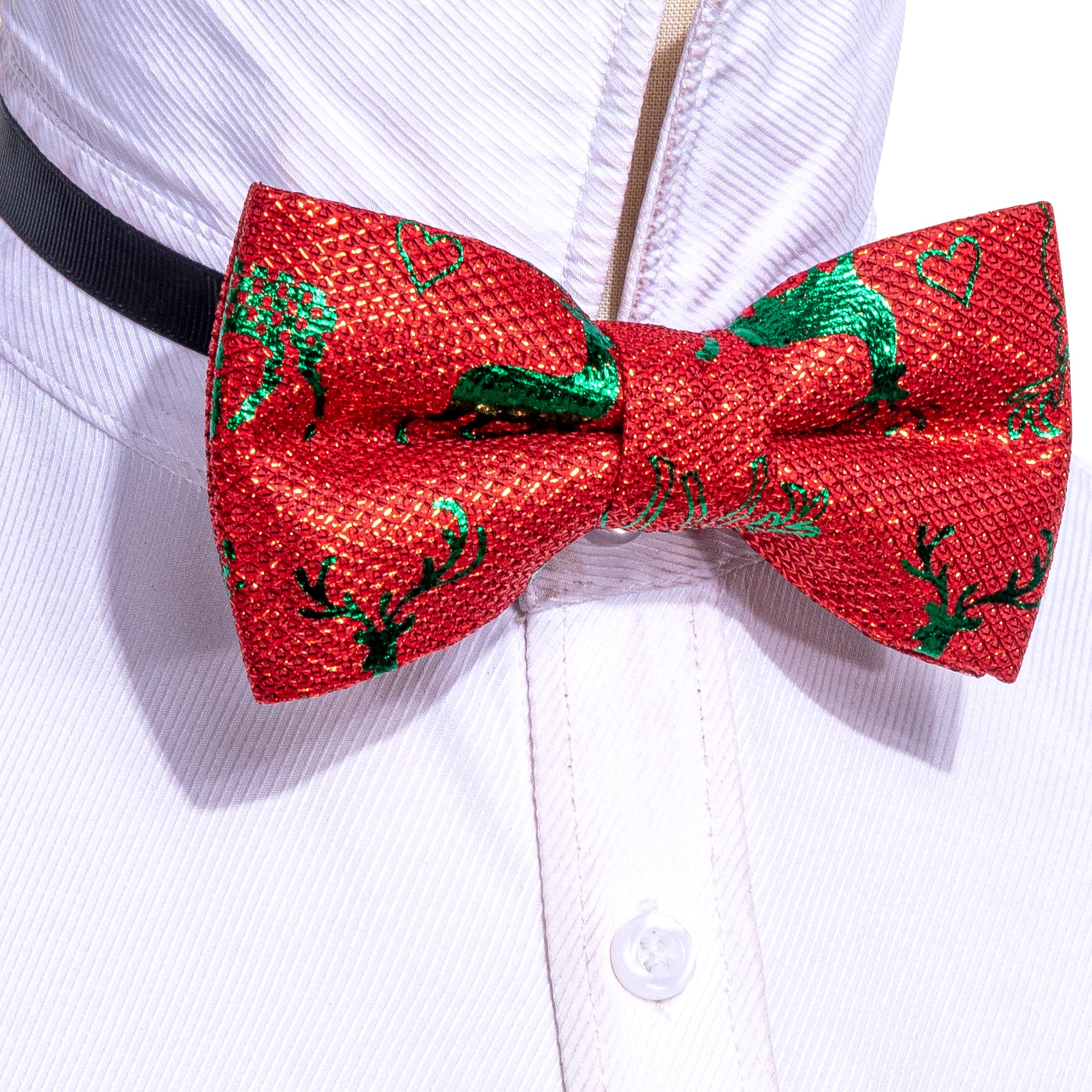 Barry.wang Christmas Tie Bright Red Green Elk Silk Pre-tied Bow Tie