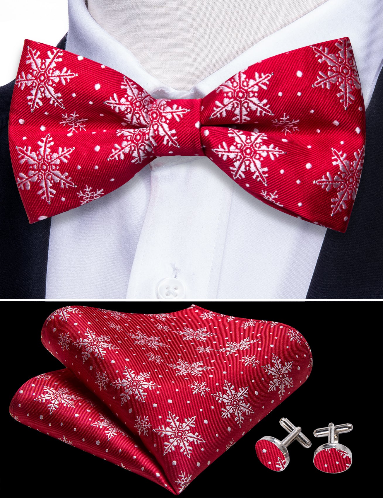 navy blue suit red bow tie