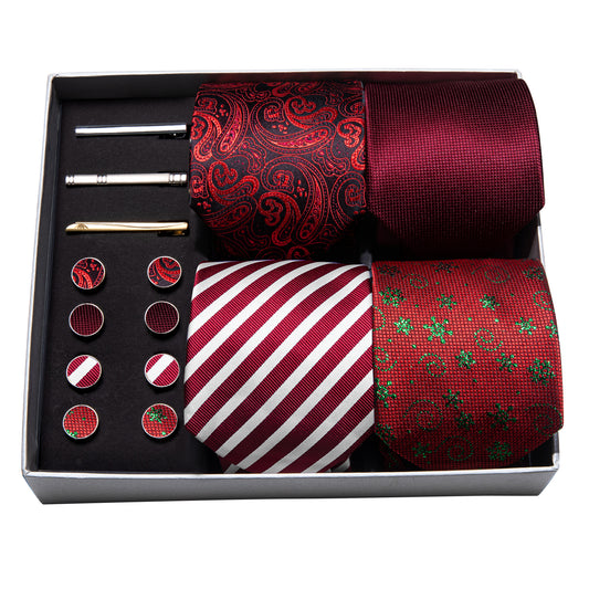 4pcs Barry Wang Silk Red Men Wedding Necktie Pocket Square Gift Box Set