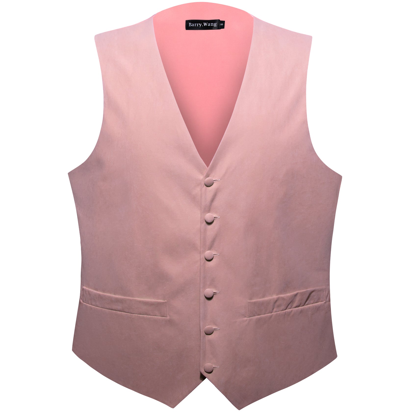 Men's Pink Solid Silk V-Neck Waistcoat Vest