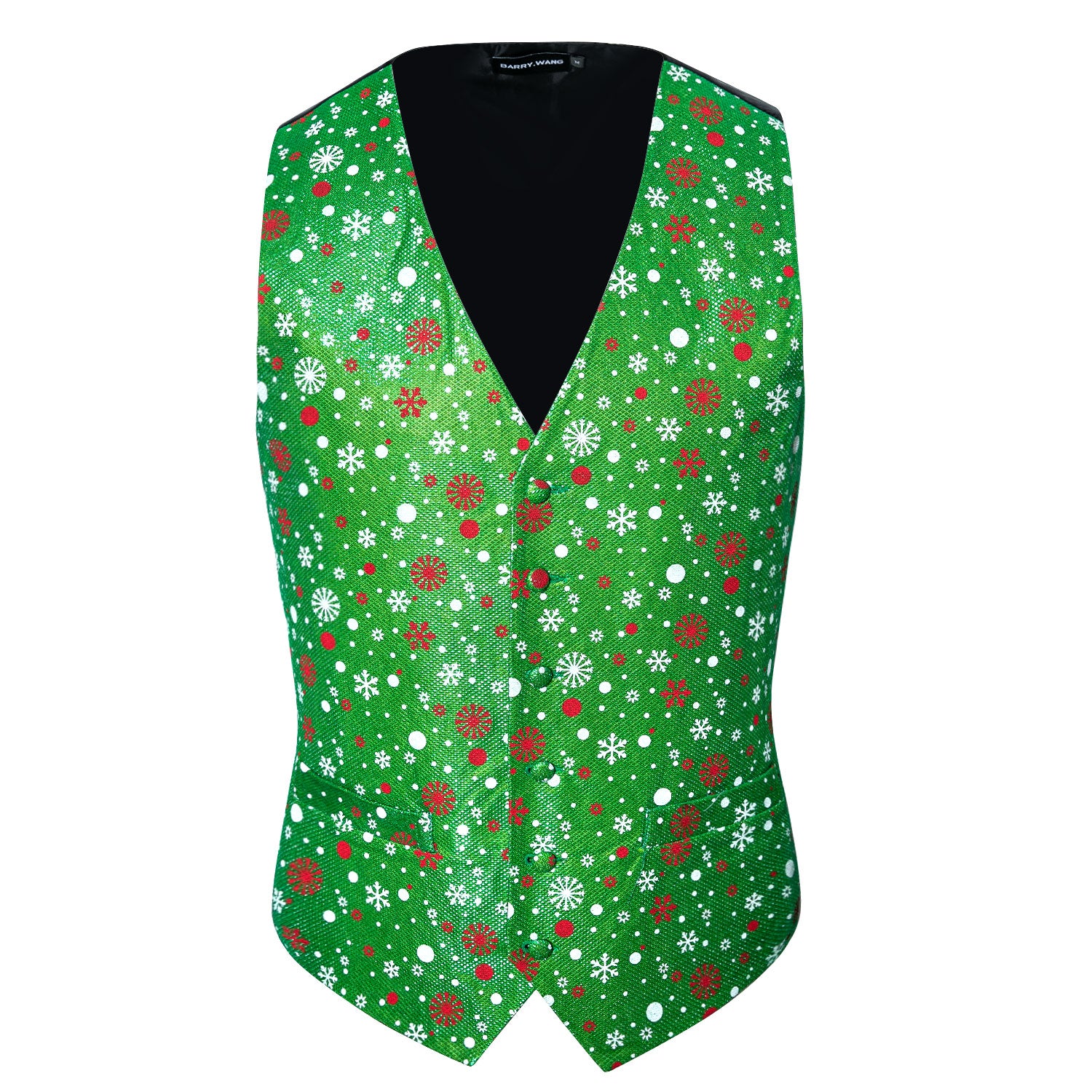 Christmas Men's Novelty Green White Snowflake Silk Vest Green Bowtie Set