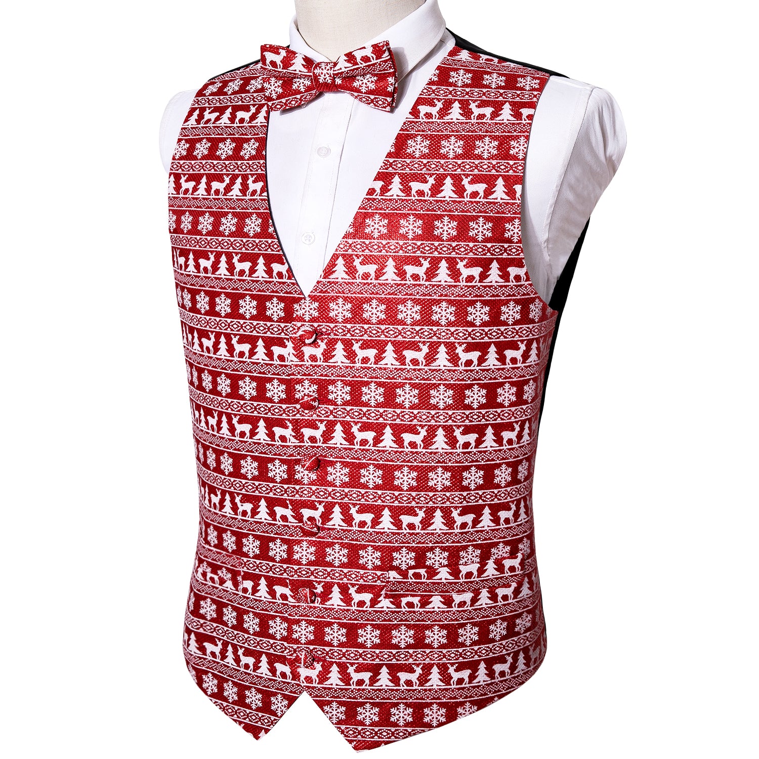 Christmas Elements Men's Red Silk Vest Red Bowtie Set