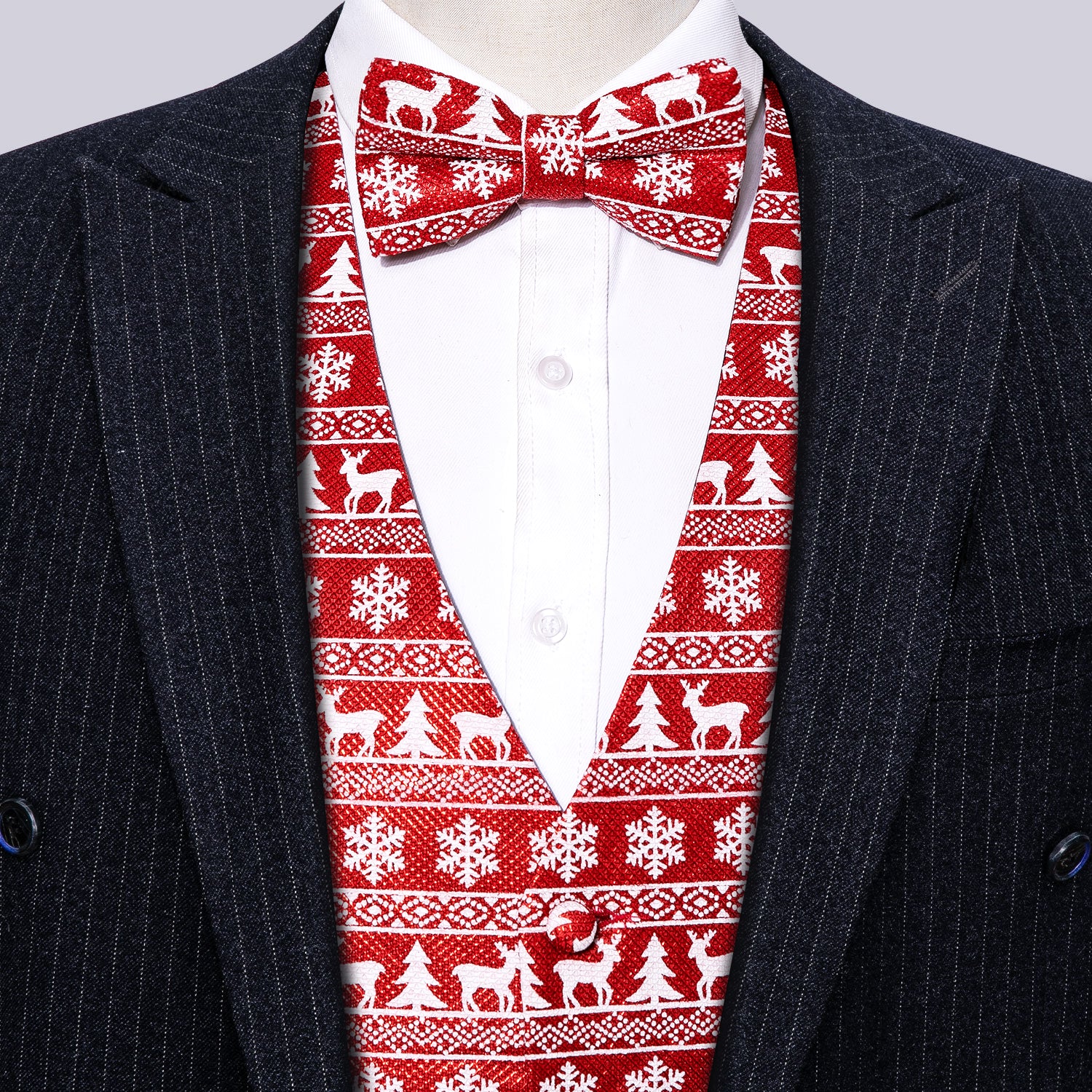 Christmas Elements Men's Red Silk Vest Red Bowtie Set