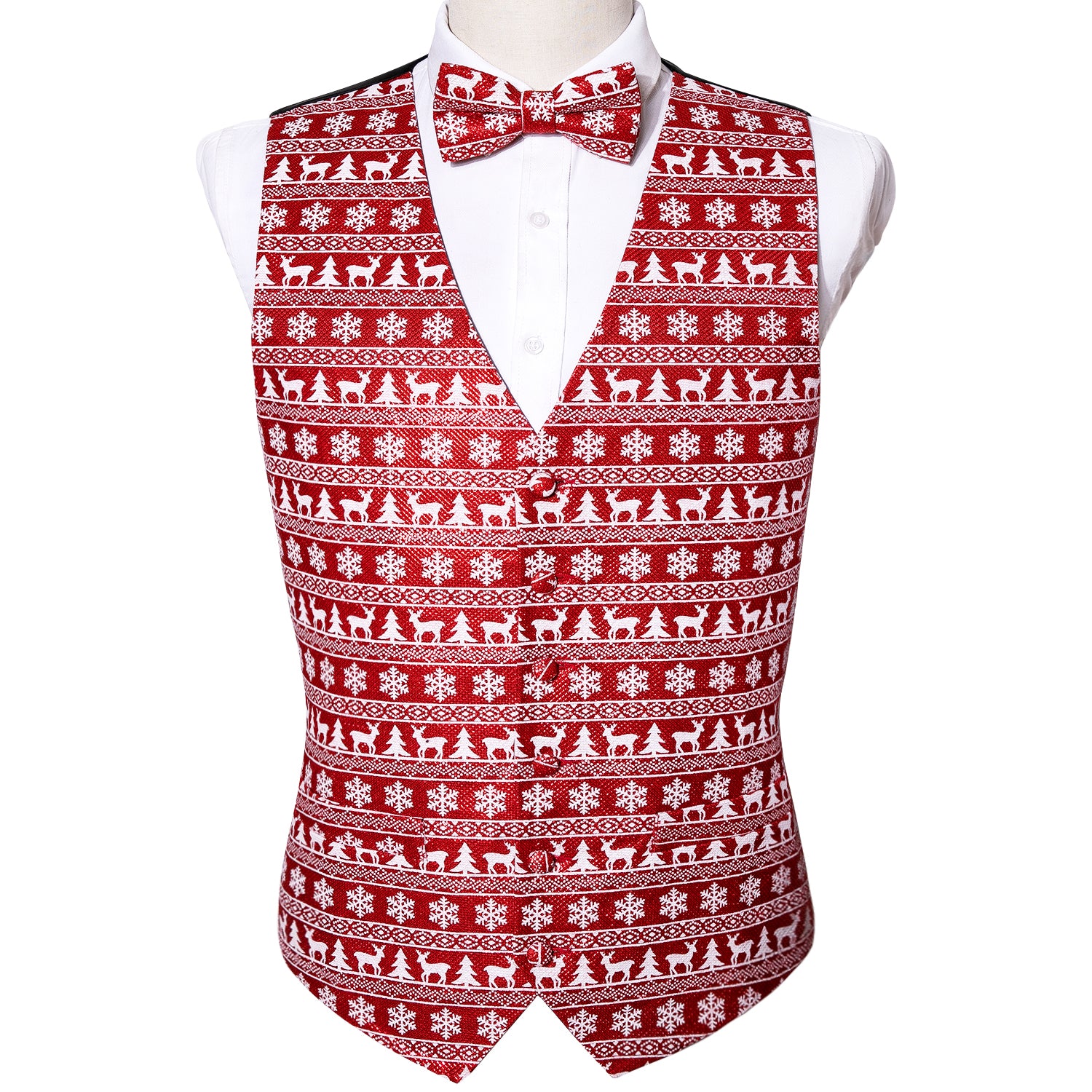 Christmas Elements Men's Red Silk Vest Red Bowtie Set