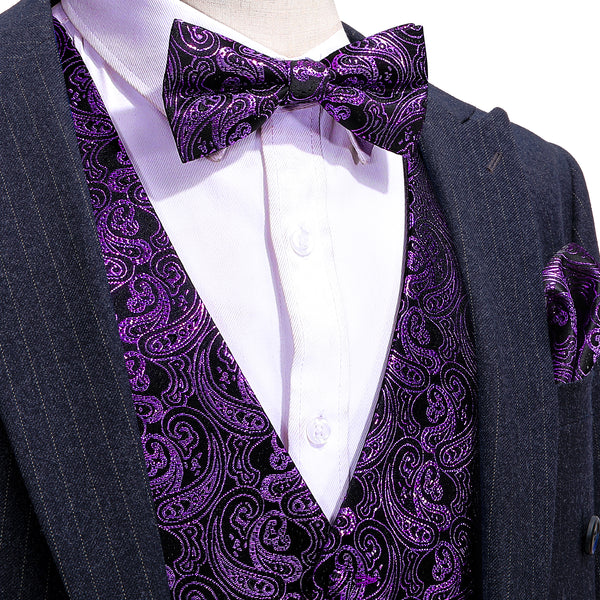 Rose Petal Paisley Satin Tuxedo Vest with Bow Tie or Long Tie and Pocket authentic Square