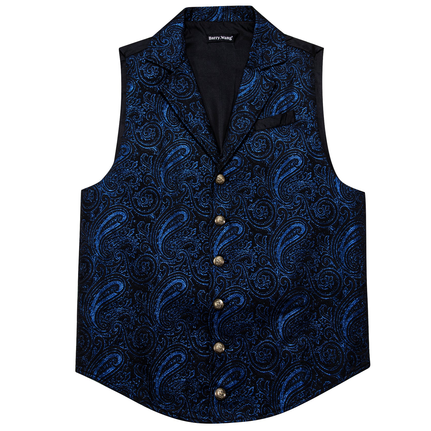 Men's Deep Blue Paisley Jacquard Floral Silk Waistcoat Vest
