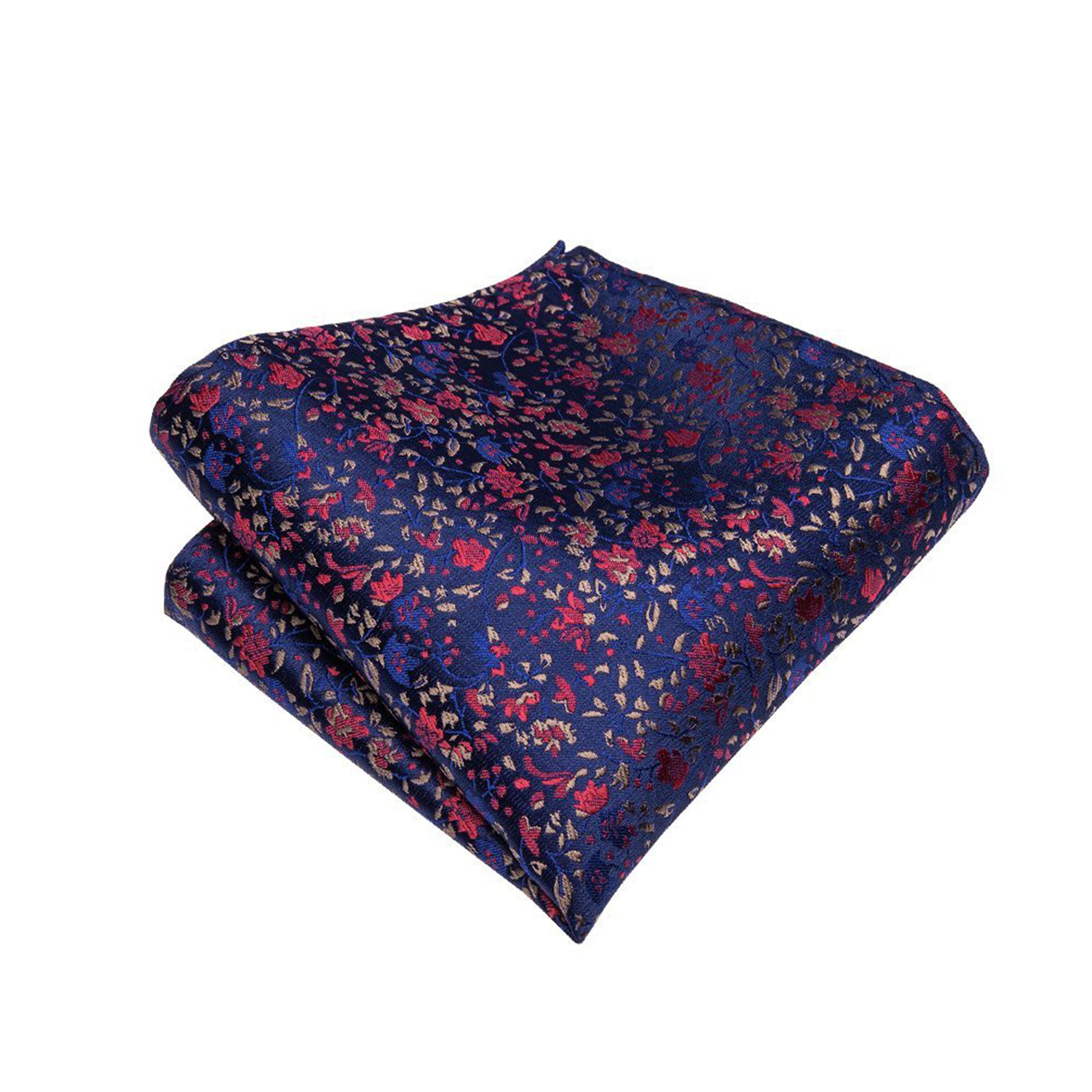 Handkerchief Blue Red Floral Silk Pocket Square for Men