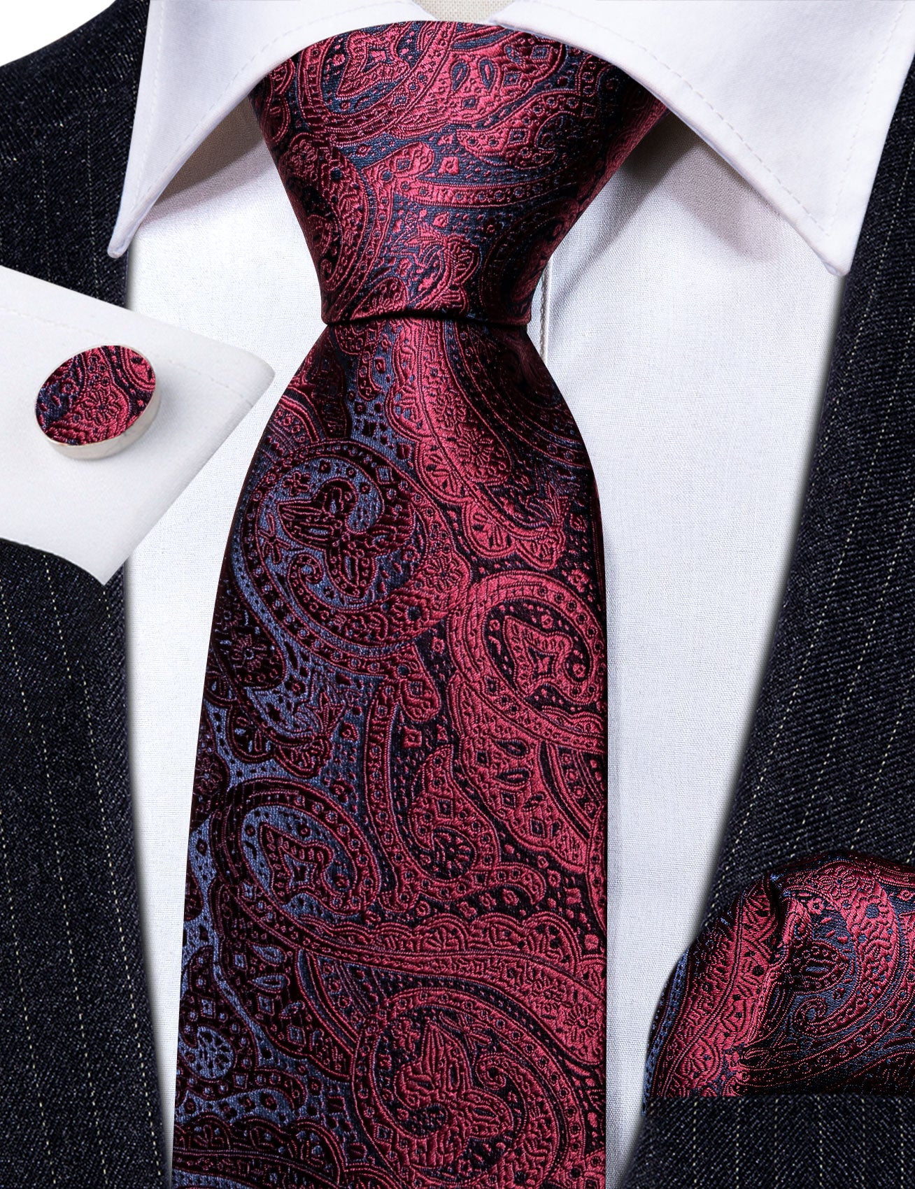 burgundy tie and pocket square