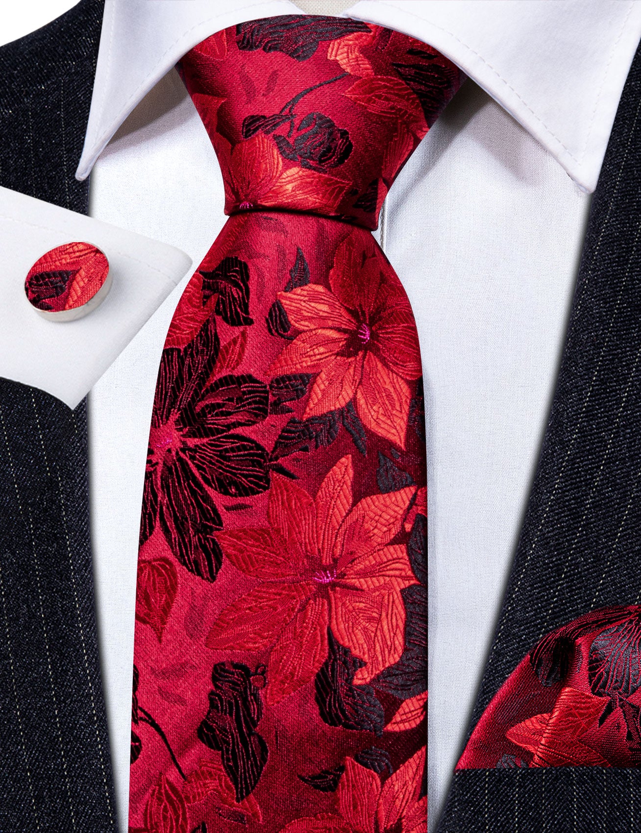 Bright Red Floral Silk Tie