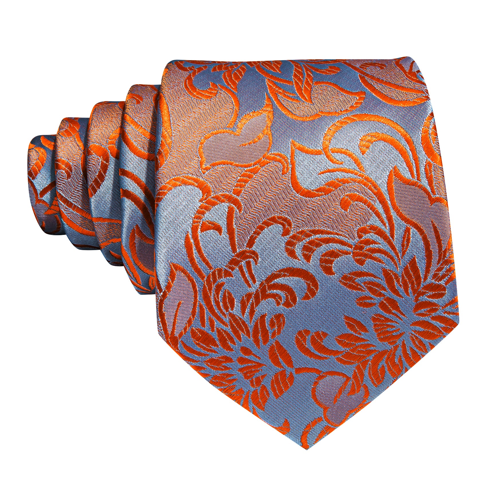 Orange Blue Flower Silk Tie Hanky Cufflinks Set