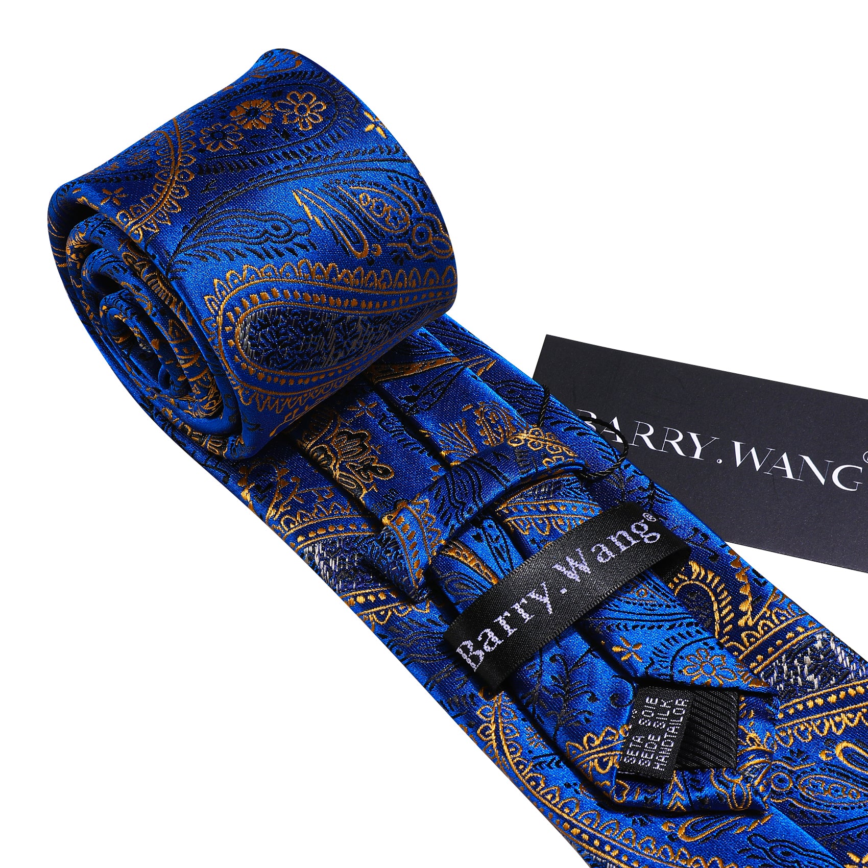 Bright Blue Gold Paisley Silk 59 Inches Tie Hanky Cufflinks Set