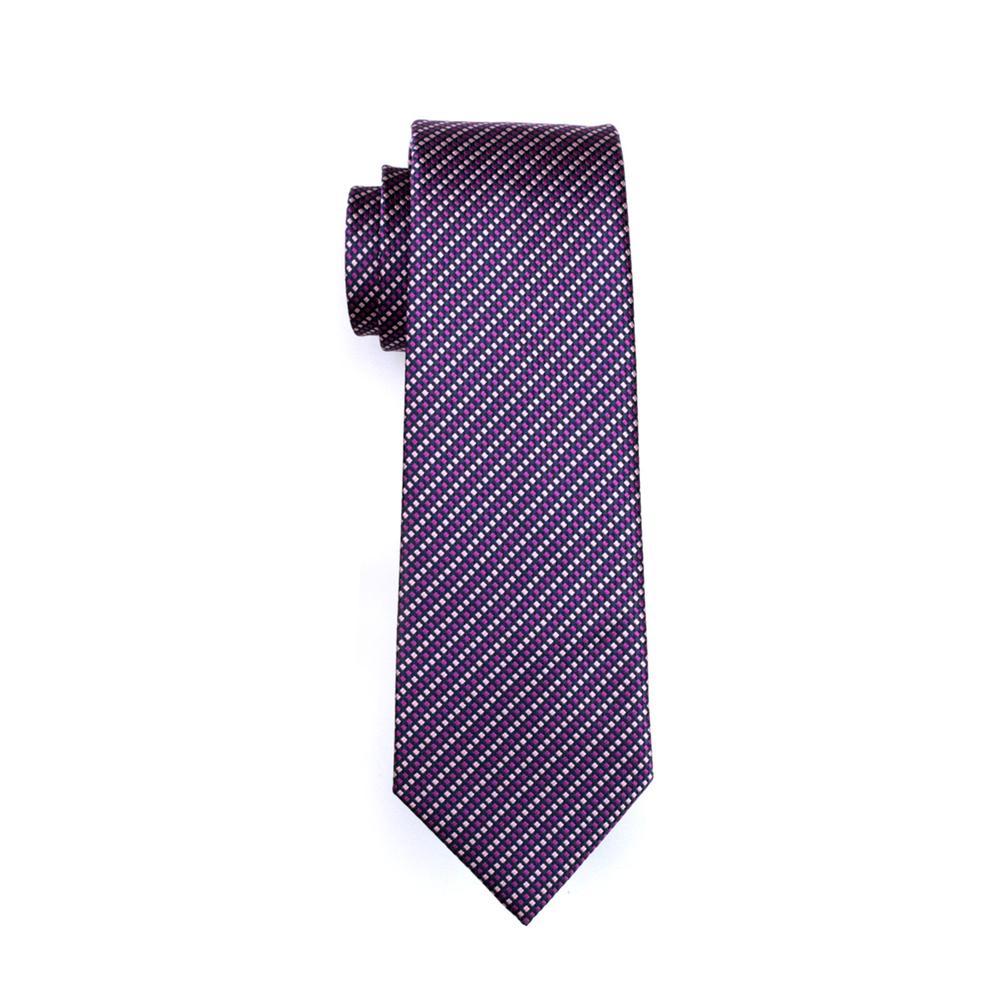 BarryWang Purple Pink Striped Silk Mens Tie Pocket Square Cufflink Set