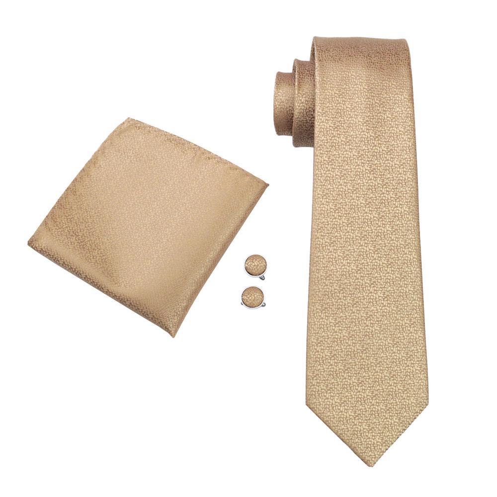 Golden Solid Necktie Alloy Lapel Pin Brooch Pocket Square Cufflinks Gift Box Set