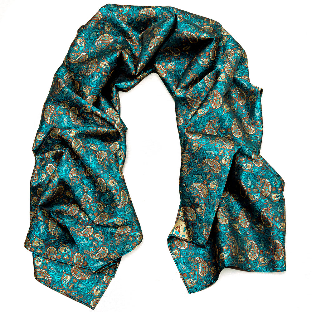 Barry Wang Silk scarf Luxury Green Brown Paisley Scarf