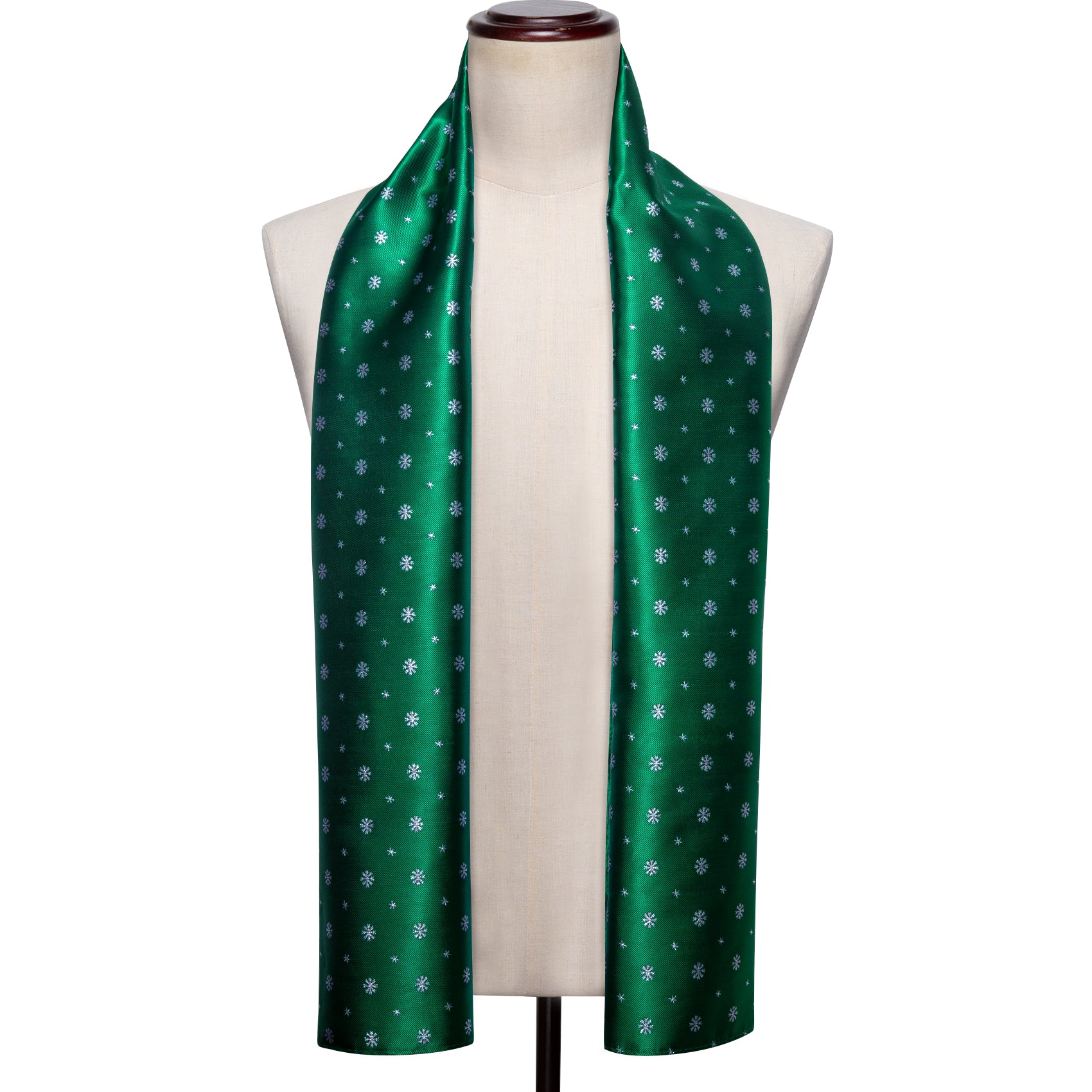 Barry Wang Silk scarf Christmas Luxury Green White Snowflake Scarf